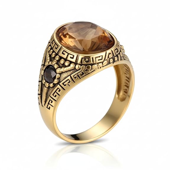 THE MEN THING Rings Royal Series - CROWN OFRA RING - Pure Stainless Steel Men’s Gold-Plated Ring – Statement Luxury Jewelry (Size : 16-21-26)