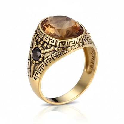 THE MEN THING Rings Royal Series - CROWN OFRA RING - Pure Stainless Steel Men’s Gold-Plated Ring – Statement Luxury Jewelry (Size : 16-21-26)