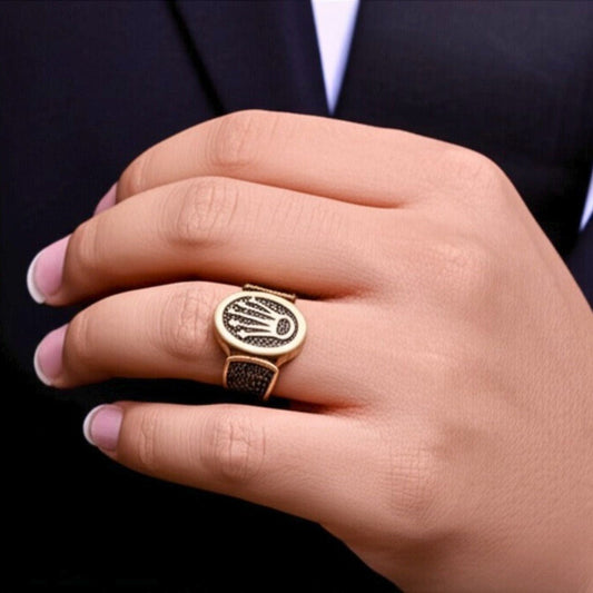 THE MEN THING Rings Royal Series - CROWN ORIX - Royal Gold RING - Pure Stainless Steel Men’s Silver-Plated Ring – Statement Luxury Jewelry (Size : 19-21-24)