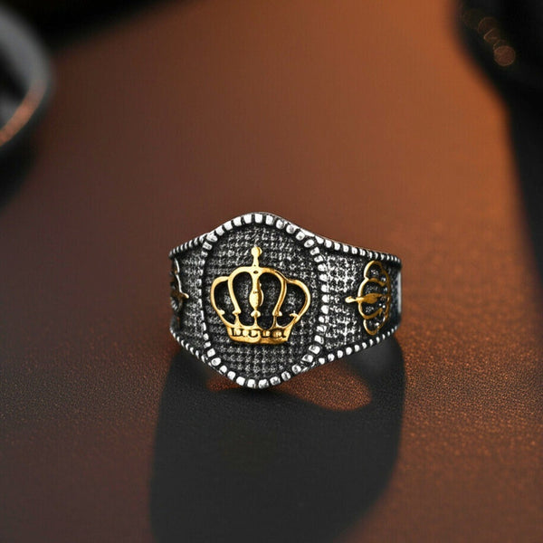 Royal Series - CROWNCLAD RING - Pure Stainless Steel Men’s Steel-Gold-Plated Ring – Statement Luxury Jewelry (Size : 20-22-24-27)