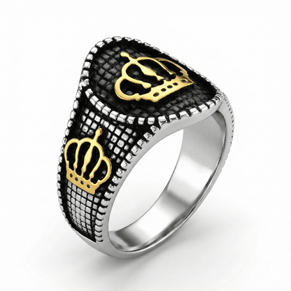 THE MEN THING Rings Royal Series - CROWNCLAD RING - Pure Stainless Steel Men’s Steel-Gold-Plated Ring – Statement Luxury Jewelry (Size : 20-22-24-27)