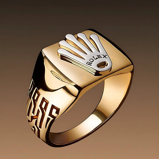 THE MEN THING Rings Royal Series - CROWNCRAFT RING - Pure Stainless Steel Men’s Rose Gold-Plated Ring – Statement Luxury Jewelry (Size : 19-21-24)