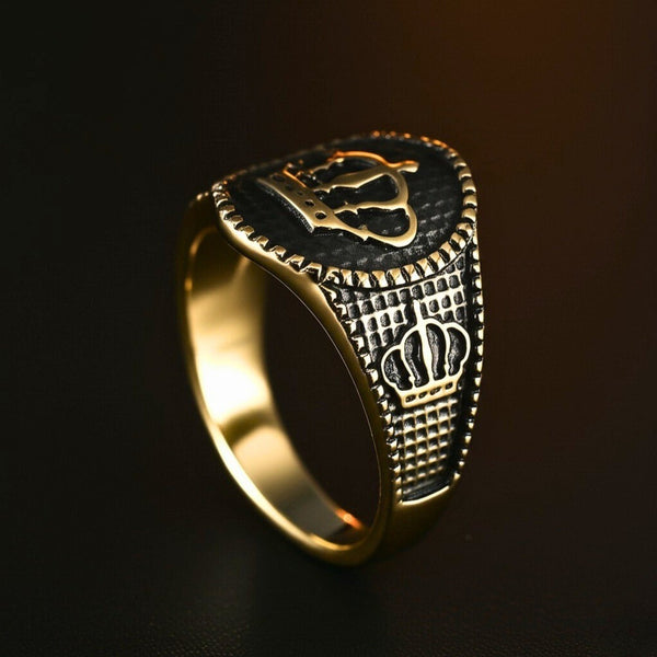 Royal Series - CROWNEL RING - Pure Stainless Steel Men’s Gold-Plated Ring – Statement Luxury Jewelry (Size : 20-23-25)