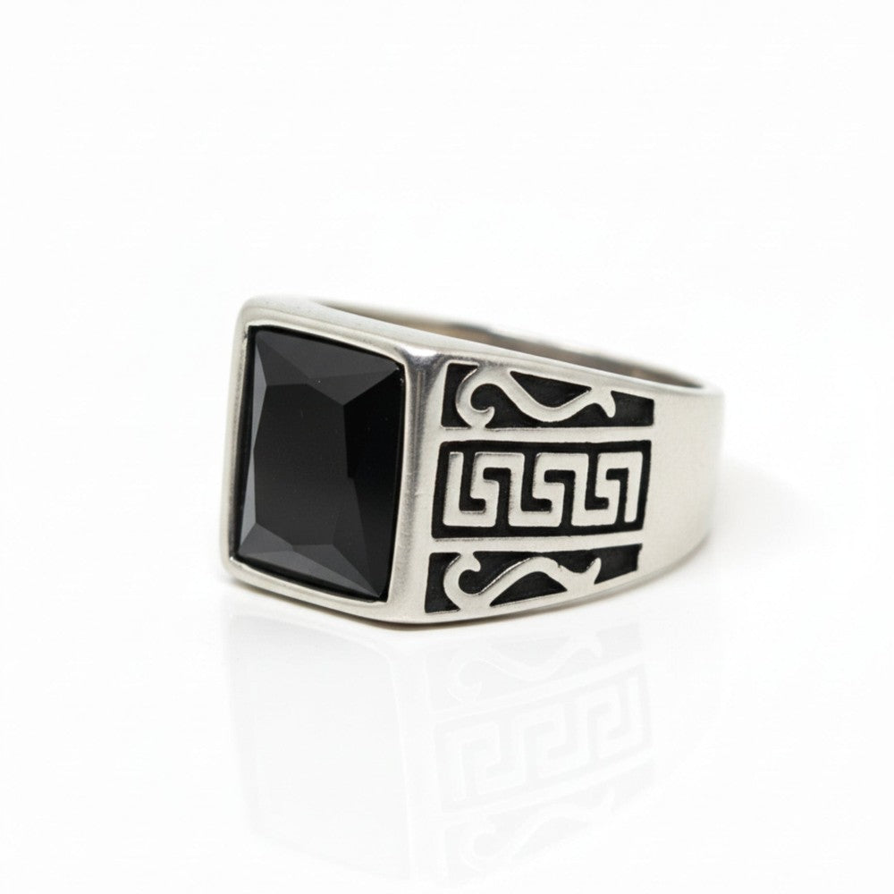 THE MEN THING Rings Royal Series - DARK BASTION RING - Pure Stainless Steel Men’s Steel-Plated Ring – Statement Luxury Jewelry (Size : 15-19-20-23-27-31)