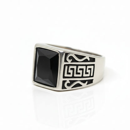 THE MEN THING Rings Royal Series - DARK BASTION RING - Pure Stainless Steel Men’s Steel-Plated Ring – Statement Luxury Jewelry (Size : 15-19-20-23-27-31)