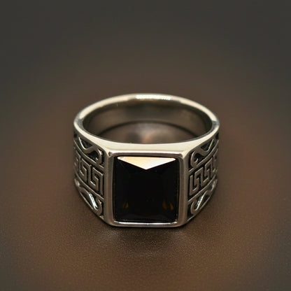 THE MEN THING Rings Royal Series - DARK BASTION RING - Pure Stainless Steel Men’s Steel-Plated Ring – Statement Luxury Jewelry (Size : 15-19-20-23-27-31)