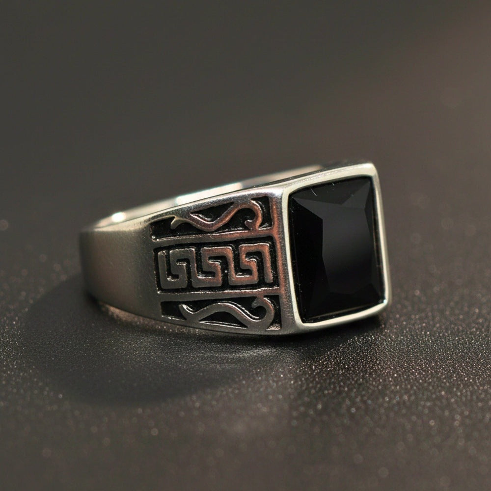 THE MEN THING Rings Royal Series - DARK BASTION RING - Pure Stainless Steel Men’s Steel-Plated Ring – Statement Luxury Jewelry (Size : 15-19-20-23-27-31)