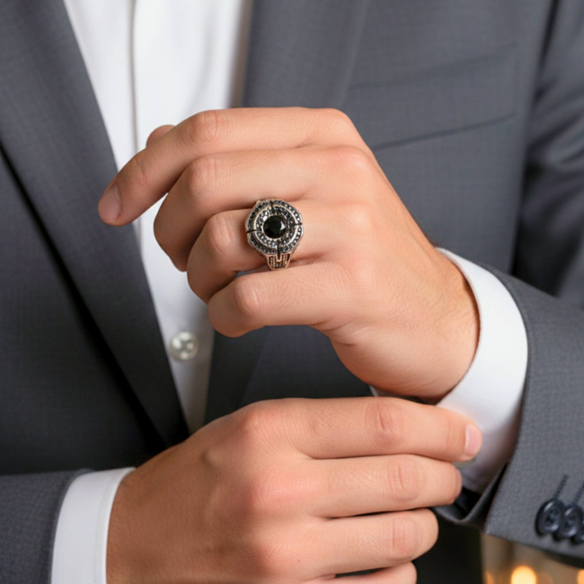 THE MEN THING Rings Royal Series - DARK CITADEL RING - Pure Stainless Steel Men’s Steel-Plated Ring – Statement Luxury Jewelry (Size : 16-17-19-21-22-26-27)