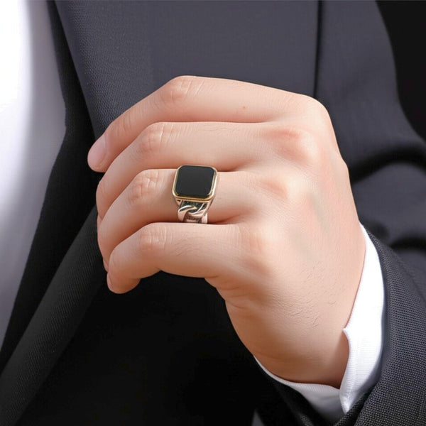 Royal Series - DARK ENCLAVE RING - Pure Stainless Steel Men’s Steel-Gold-Plated Ring – Statement Luxury Jewelry (Size : 19-22-24)