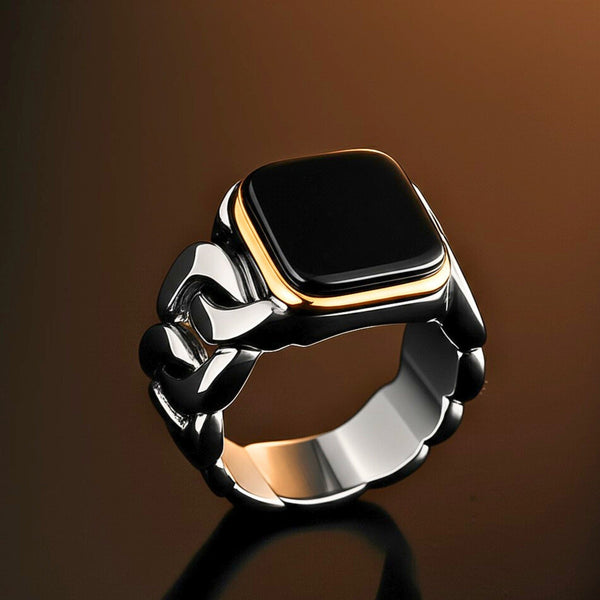 Royal Series - DARK ENCLAVE RING - Pure Stainless Steel Men’s Steel-Gold-Plated Ring – Statement Luxury Jewelry (Size : 19-22-24)