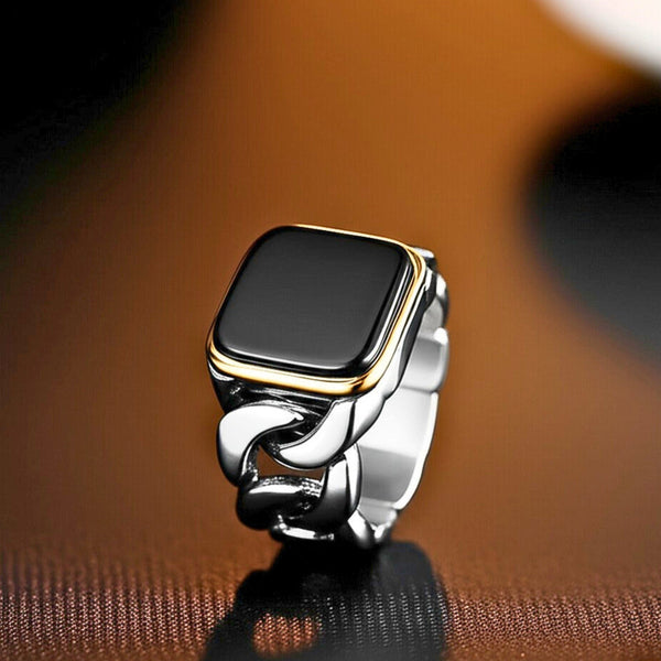 Royal Series - DARK ENCLAVE RING - Pure Stainless Steel Men’s Steel-Gold-Plated Ring – Statement Luxury Jewelry (Size : 19-22-24)