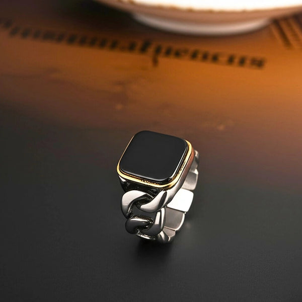 Royal Series - DARK ENCLAVE RING - Pure Stainless Steel Men’s Steel-Gold-Plated Ring – Statement Luxury Jewelry (Size : 19-22-24)