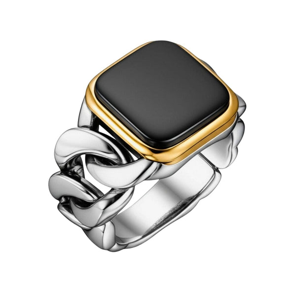 Royal Series - DARK ENCLAVE RING - Pure Stainless Steel Men’s Steel-Gold-Plated Ring – Statement Luxury Jewelry (Size : 19-22-24)
