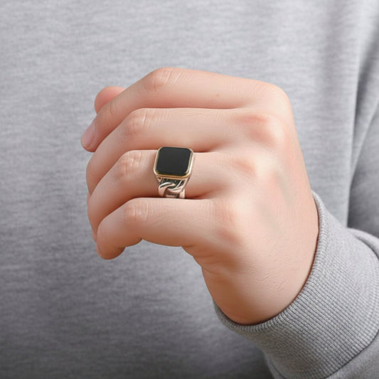 THE MEN THING Rings Royal Series - DARK ENCLAVE RING - Pure Stainless Steel Men’s Steel-Gold-Plated Ring – Statement Luxury Jewelry (Size : 19-22-24)