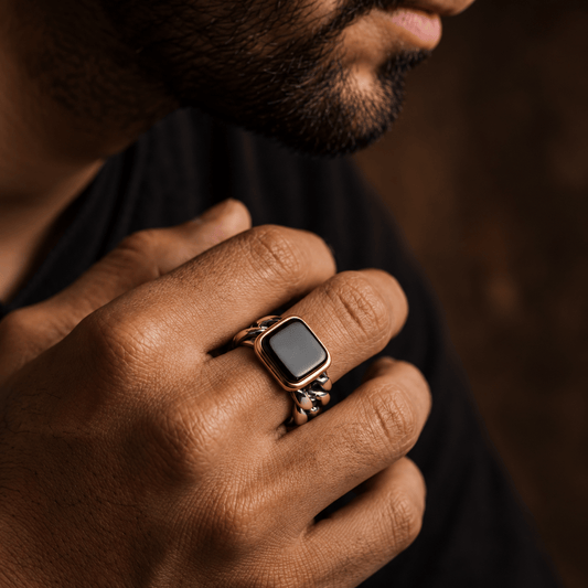 THE MEN THING Rings Royal Series - DARK ENCLAVE RING - Pure Stainless Steel Men’s Steel-Gold-Plated Ring – Statement Luxury Jewelry (Size : 19-22-24)