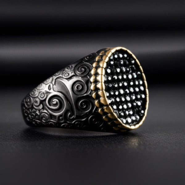 Royal Series - DARK HALO RING - Pure Stainless Steel Men’s Steel-Plated Black-Gold Ring – Statement Luxury Jewelry (Size : 16-21-26)