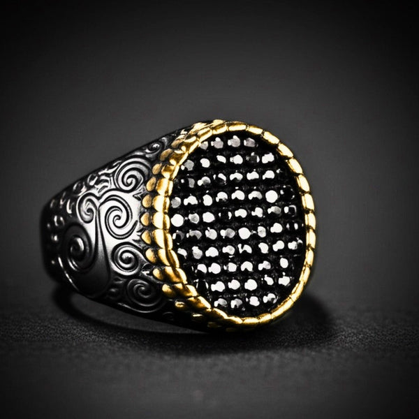 Royal Series - DARK HALO RING - Pure Stainless Steel Men’s Steel-Plated Black-Gold Ring – Statement Luxury Jewelry (Size : 16-21-26)