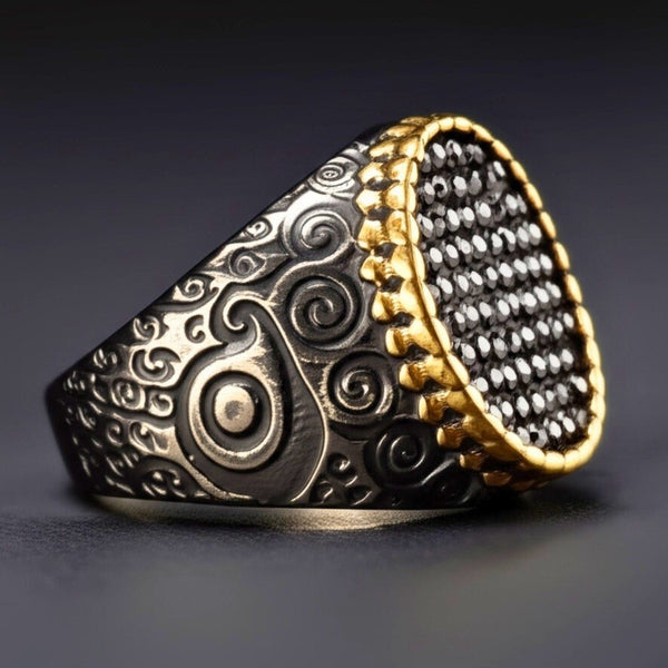 Royal Series - DARK HALO RING - Pure Stainless Steel Men’s Steel-Plated Black-Gold Ring – Statement Luxury Jewelry (Size : 16-21-26)