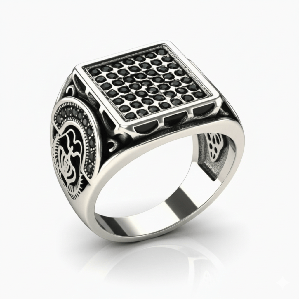 THE MEN THING Rings Royal Series - DARK REGENT RING - Pure Stainless Steel Men’s Steel-Plated Ring – Statement Luxury Jewelry (Size : 17-20-22-25-27)