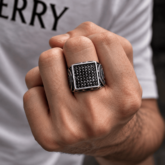 THE MEN THING Rings Royal Series - DARK REGENT RING - Pure Stainless Steel Men’s Steel-Plated Ring – Statement Luxury Jewelry (Size : 17-20-22-25-27)