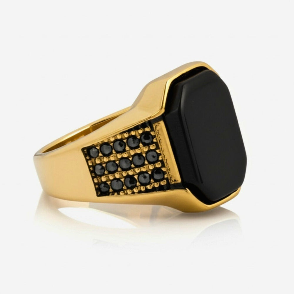 THE MEN THING Rings Royal Series - DARK REIGN RING - Pure Stainless Steel Men’s Gold-Plated Ring – Statement Luxury Jewelry (Size : 16-23-27)