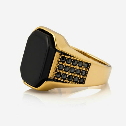 THE MEN THING Rings Royal Series - DARK REIGN RING - Pure Stainless Steel Men’s Gold-Plated Ring – Statement Luxury Jewelry (Size : 16-23-27)