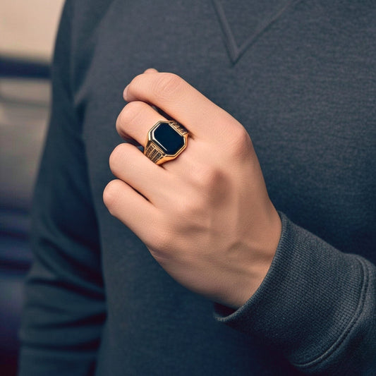 THE MEN THING Rings Royal Series - DARK REIGN RING - Pure Stainless Steel Men’s Gold-Plated Ring – Statement Luxury Jewelry (Size : 16-23-27)