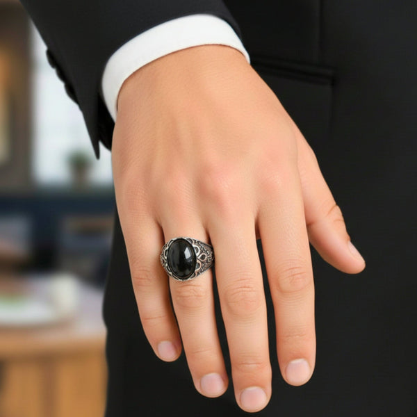 Royal Series - DARK SOVEREIGN RING - Pure Stainless Steel Men’s Gold-Plated Ring – Statement Luxury Jewelry (Size : 16-17-21-22-26-27)