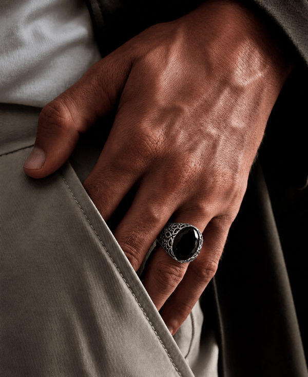 Royal Series - DARK SOVEREIGN RING - Pure Stainless Steel Men’s Gold-Plated Ring – Statement Luxury Jewelry (Size : 16-17-21-22-26-27)