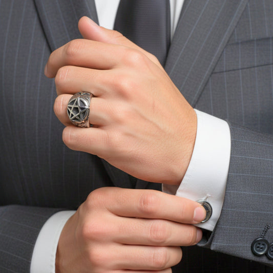 THE MEN THING Rings Royal Series - DARKSTAR EMBLEM RING - Pure Stainless Steel Men’s Steel-Plated Ring – Statement Luxury Jewelry (Size : 16-18-20-22-28-30)