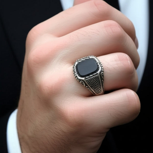 Royal Series - DARKSTEEL EMBLEM RING - Pure Stainless Steel Men’s Steel-Plated Ring – Statement Luxury Jewelry (Size : 16-17-21-22-27)