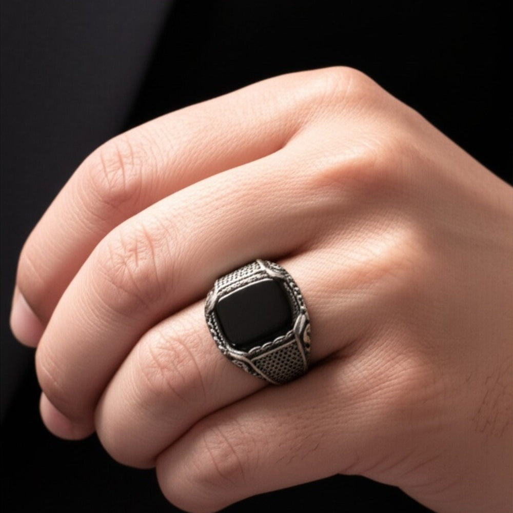 THE MEN THING Rings Royal Series - DARKSTEEL EMBLEM RING - Pure Stainless Steel Men’s Steel-Plated Ring – Statement Luxury Jewelry (Size : 16-17-21-22-27)