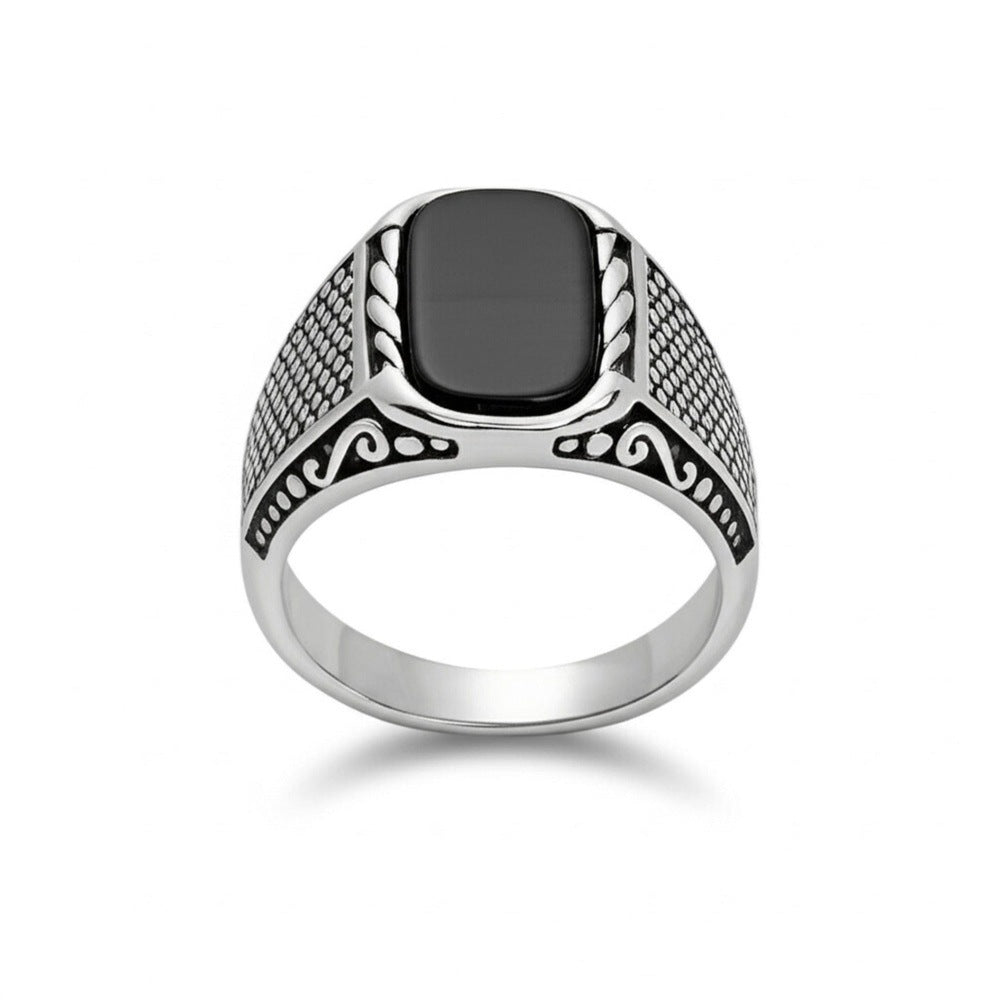 THE MEN THING Rings Royal Series - DARKSTEEL EMBLEM RING - Pure Stainless Steel Men’s Steel-Plated Ring – Statement Luxury Jewelry (Size : 16-17-21-22-27)