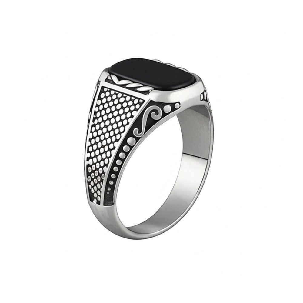 THE MEN THING Rings Royal Series - DARKSTEEL EMBLEM RING - Pure Stainless Steel Men’s Steel-Plated Ring – Statement Luxury Jewelry (Size : 16-17-21-22-27)