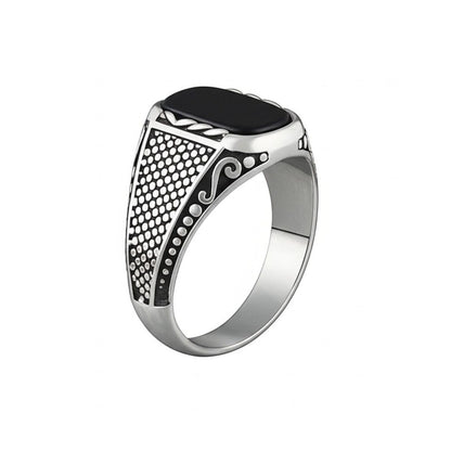 THE MEN THING Rings Royal Series - DARKSTEEL EMBLEM RING - Pure Stainless Steel Men’s Steel-Plated Ring – Statement Luxury Jewelry (Size : 16-17-21-22-27)
