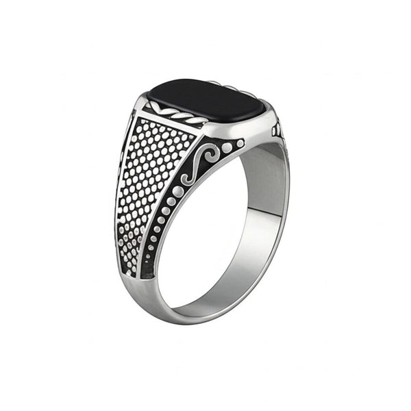 Royal Series - DARKSTEEL EMBLEM RING - Pure Stainless Steel Men’s Steel-Plated Ring – Statement Luxury Jewelry (Size : 16-17-21-22-27)