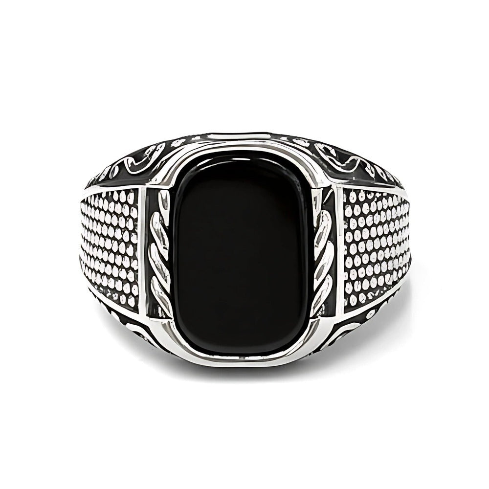 THE MEN THING Rings Royal Series - DARKSTEEL EMBLEM RING - Pure Stainless Steel Men’s Steel-Plated Ring – Statement Luxury Jewelry (Size : 16-17-21-22-27)