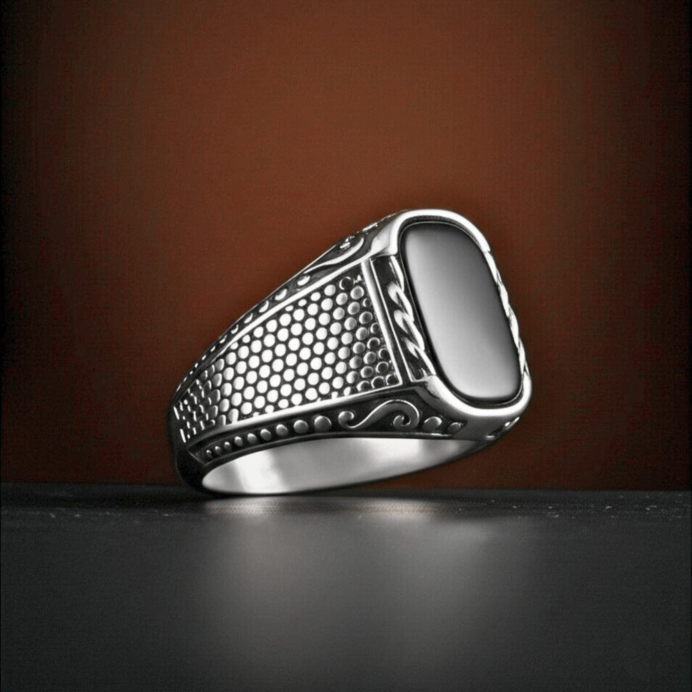 THE MEN THING Rings Royal Series - DARKSTEEL EMBLEM RING - Pure Stainless Steel Men’s Steel-Plated Ring – Statement Luxury Jewelry (Size : 16-17-21-22-27)