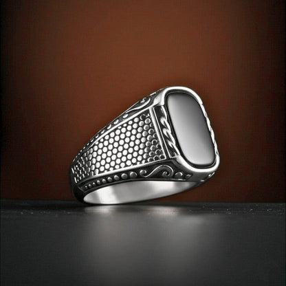 THE MEN THING Rings Royal Series - DARKSTEEL EMBLEM RING - Pure Stainless Steel Men’s Steel-Plated Ring – Statement Luxury Jewelry (Size : 16-17-21-22-27)