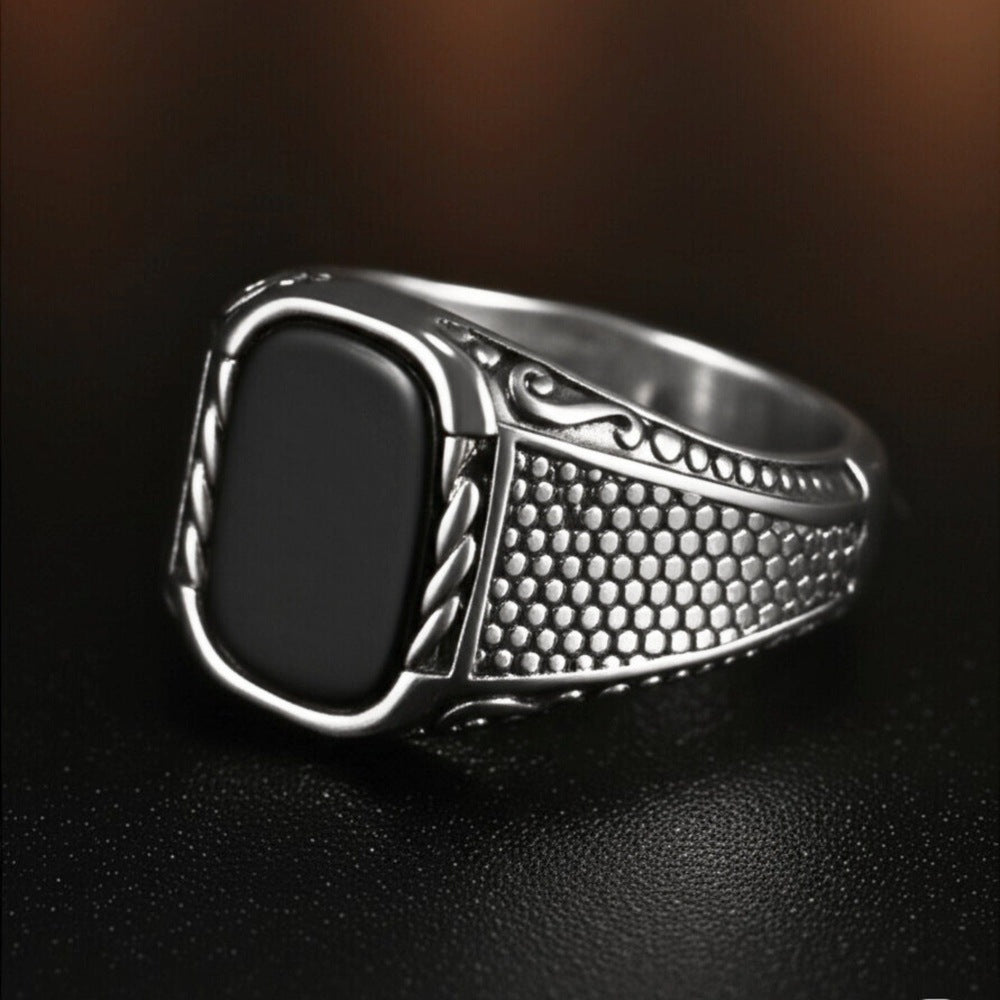 THE MEN THING Rings Royal Series - DARKSTEEL EMBLEM RING - Pure Stainless Steel Men’s Steel-Plated Ring – Statement Luxury Jewelry (Size : 16-17-21-22-27)