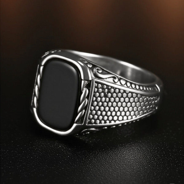 Royal Series - DARKSTEEL EMBLEM RING - Pure Stainless Steel Men’s Steel-Plated Ring – Statement Luxury Jewelry (Size : 16-17-21-22-27)