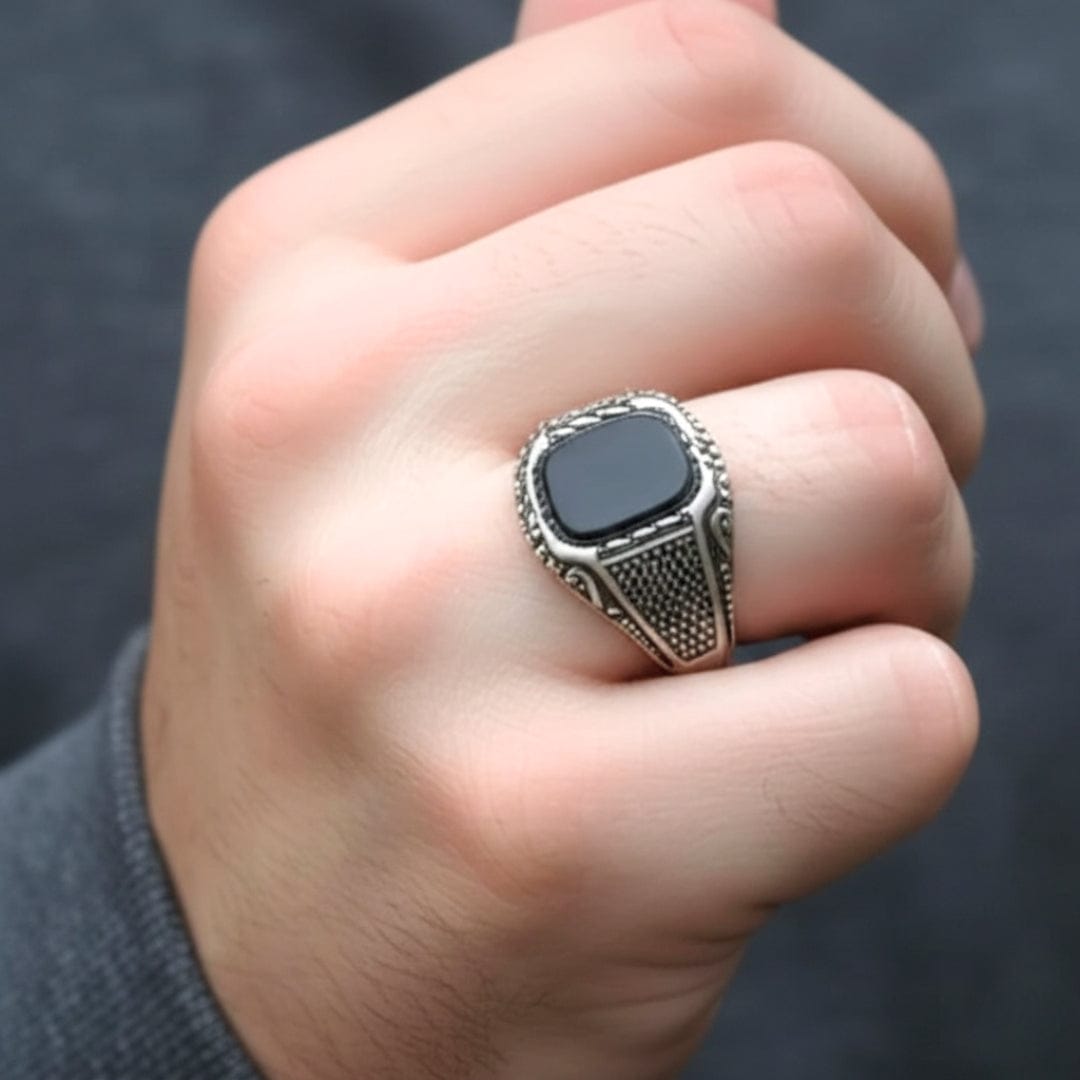 THE MEN THING Rings Royal Series - DARKSTEEL EMBLEM RING - Pure Stainless Steel Men’s Steel-Plated Ring – Statement Luxury Jewelry (Size : 16-17-21-22-27)