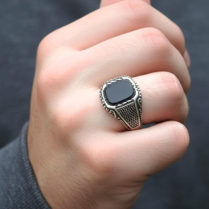 THE MEN THING Rings Royal Series - DARKSTEEL EMBLEM RING - Pure Stainless Steel Men’s Steel-Plated Ring – Statement Luxury Jewelry (Size : 16-17-21-22-27)