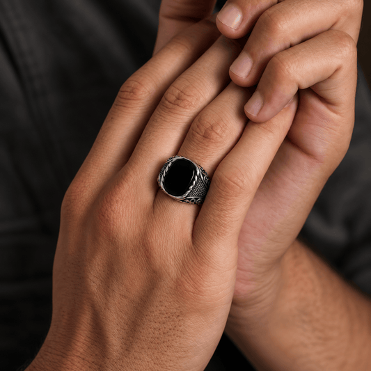 THE MEN THING Rings Royal Series - DARKSTEEL EMBLEM RING - Pure Stainless Steel Men’s Steel-Plated Ring – Statement Luxury Jewelry (Size : 16-17-21-22-27)