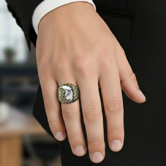 THE MEN THING Rings Royal Series - DOMINION RUNE RING - Pure Stainless Steel Men’s Gold-Plated Ring – Statement Luxury Jewelry (Size : 19-22-24-27)