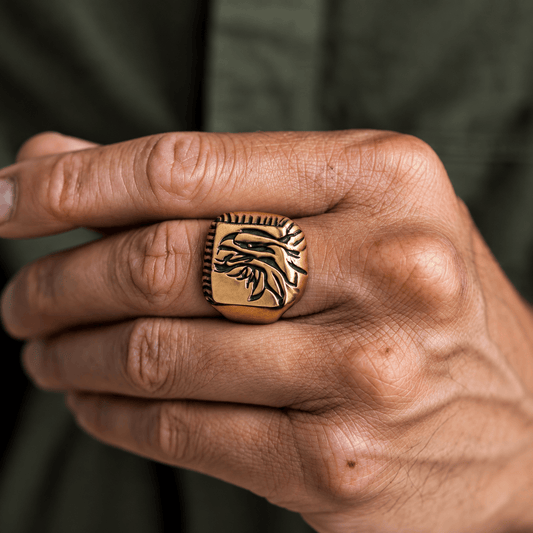 THE MEN THING Rings Royal Series - EAGLE FIRE RING - Pure Stainless Steel Men’s Gold-Plated Ring – Statement Luxury Jewelry (Size : 16-22-26)