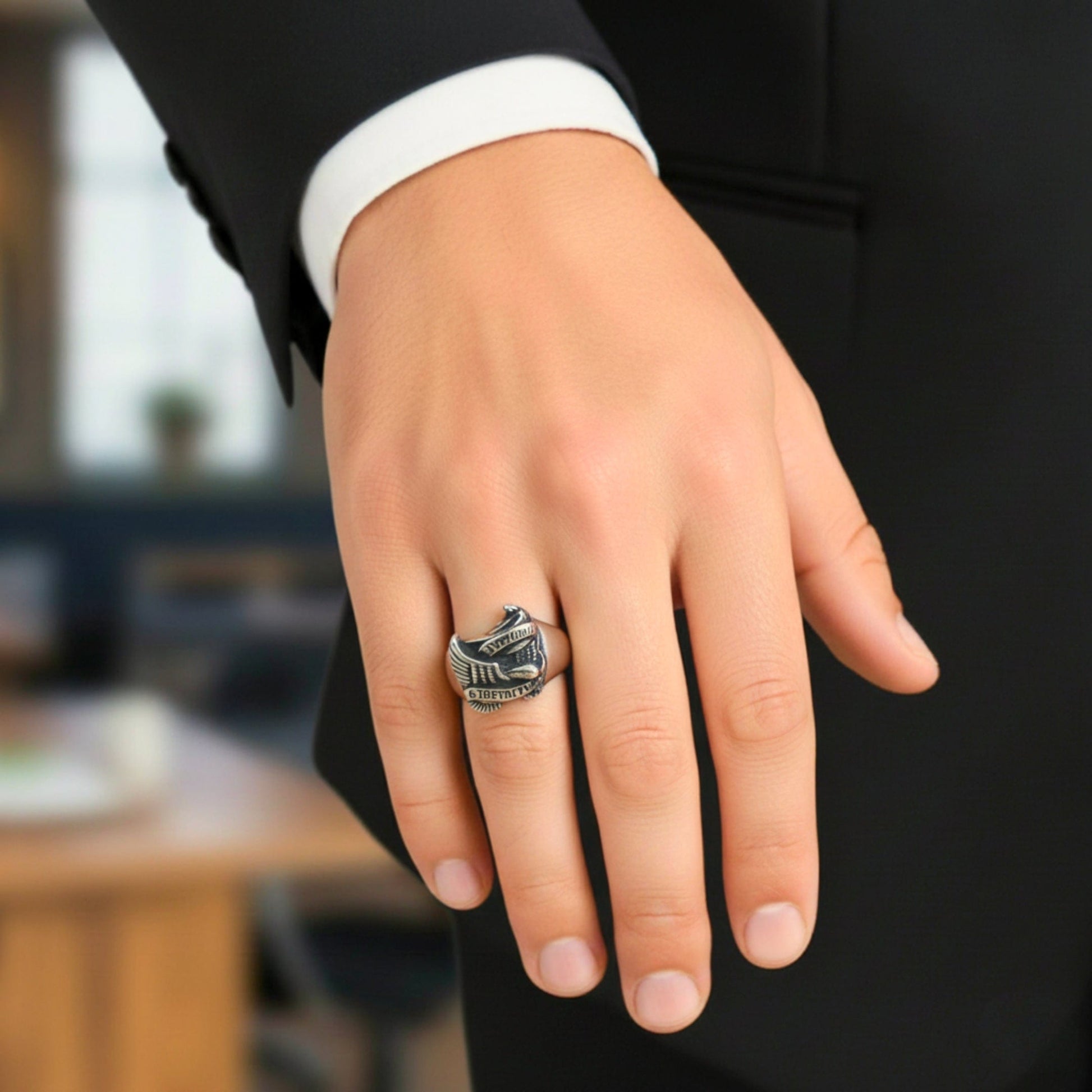 THE MEN THING Rings Royal Series - EAGLE FREEDOM RIDER - Pure Stainless Steel Men’s Steel-Plated Ring – Statement Luxury Jewelry (Size :16-18-19-20-21-25-27-28-29-31)