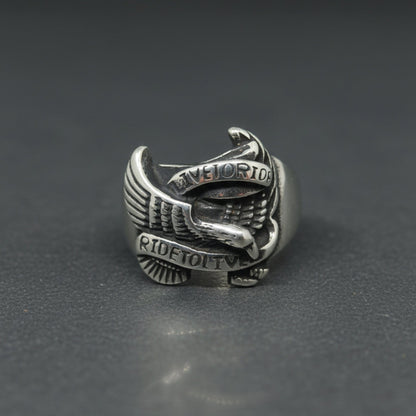 THE MEN THING Rings Royal Series - EAGLE FREEDOM RIDER - Pure Stainless Steel Men’s Steel-Plated Ring – Statement Luxury Jewelry (Size :16-18-19-20-21-25-27-28-29-31)