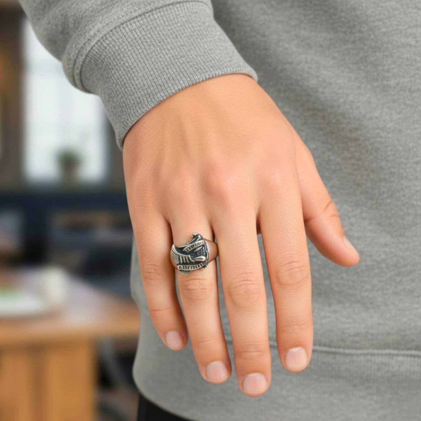 THE MEN THING Rings Royal Series - EAGLE FREEDOM RIDER - Pure Stainless Steel Men’s Steel-Plated Ring – Statement Luxury Jewelry (Size :16-18-19-20-21-25-27-28-29-31)