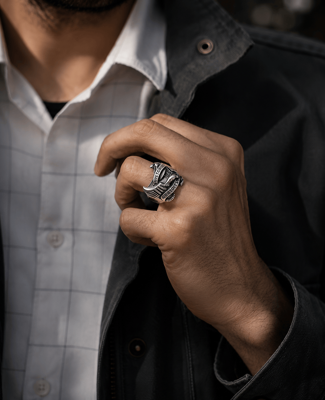 THE MEN THING Rings Royal Series - EAGLE FREEDOM RIDER - Pure Stainless Steel Men’s Steel-Plated Ring – Statement Luxury Jewelry (Size :16-18-19-20-21-25-27-28-29-31)